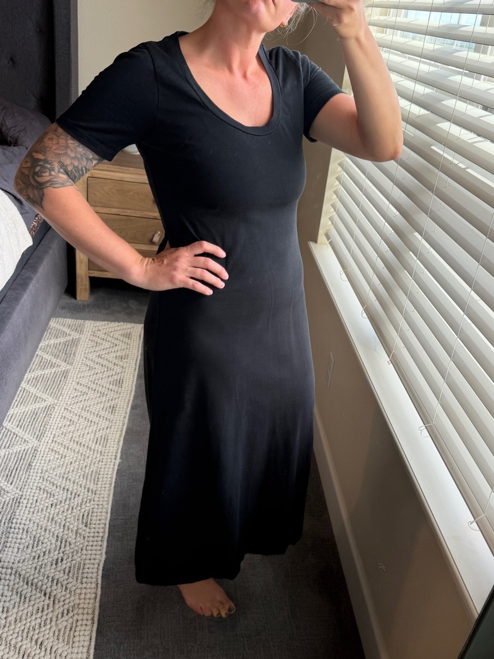 J. Crew Black Scoop Neck Short Sleeve Maxi Dress